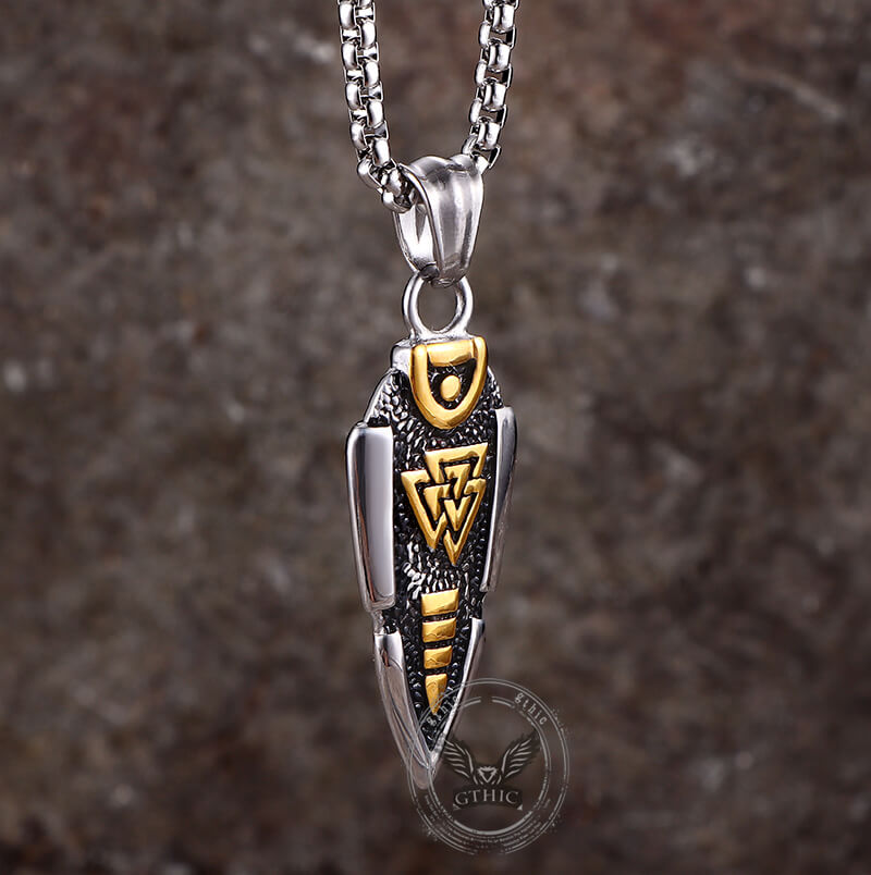 Nordic Valknut Spear of Odin Stainless Steel Necklace