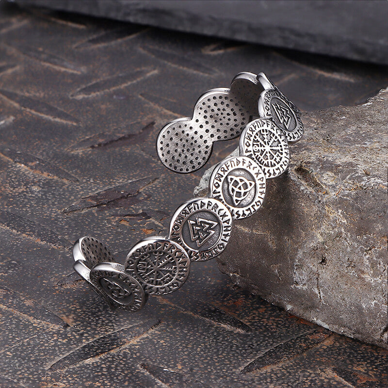 Nordic Viking Totem Stainless Steel Cuff Bracelet