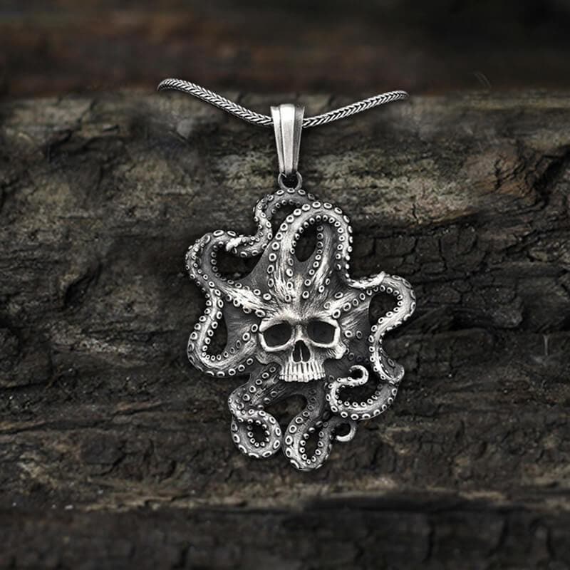 Kraken Octopus Pure Tin Skull Necklace