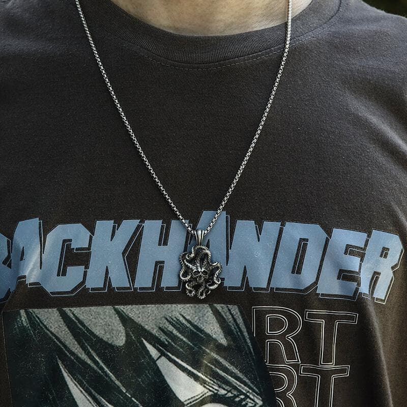 Kraken Octopus Pure Tin Skull Necklace