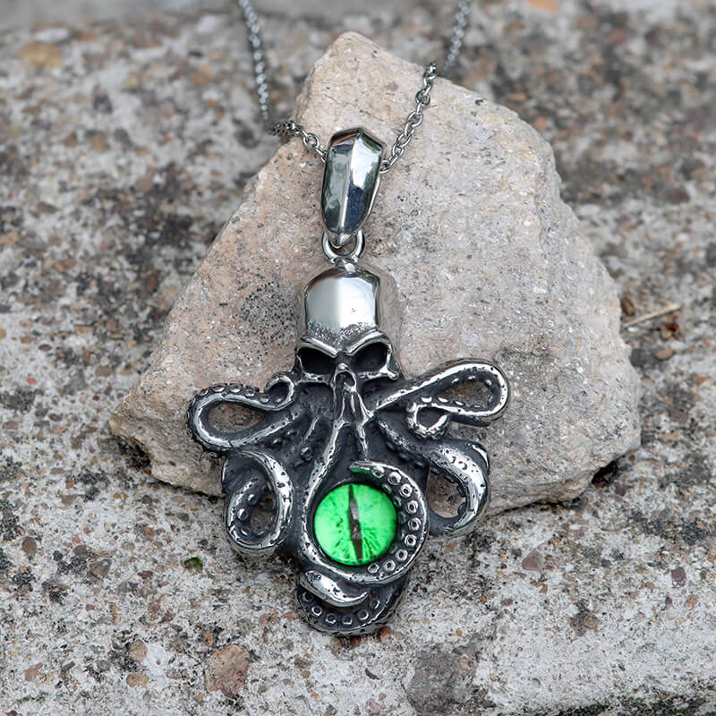 Octopus With Eye Stainless Steel Skull Pendant