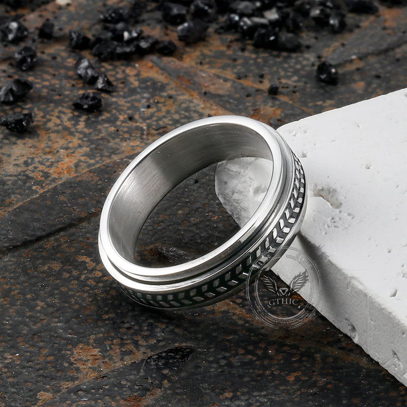 Olive Leaf Stainless Steel Spinner Ring