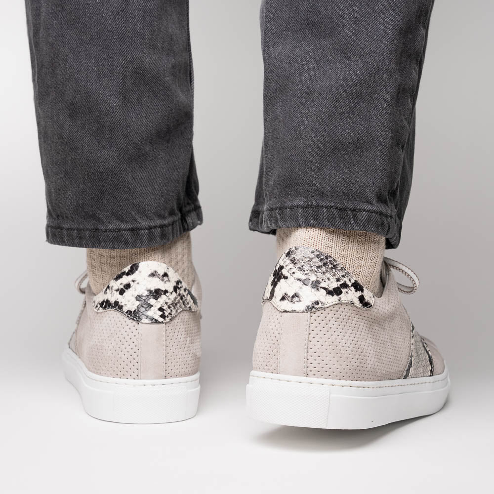 66-100-GRY OLYMPIAS Genuine Python and Italian Sueded Goatskin, Grey