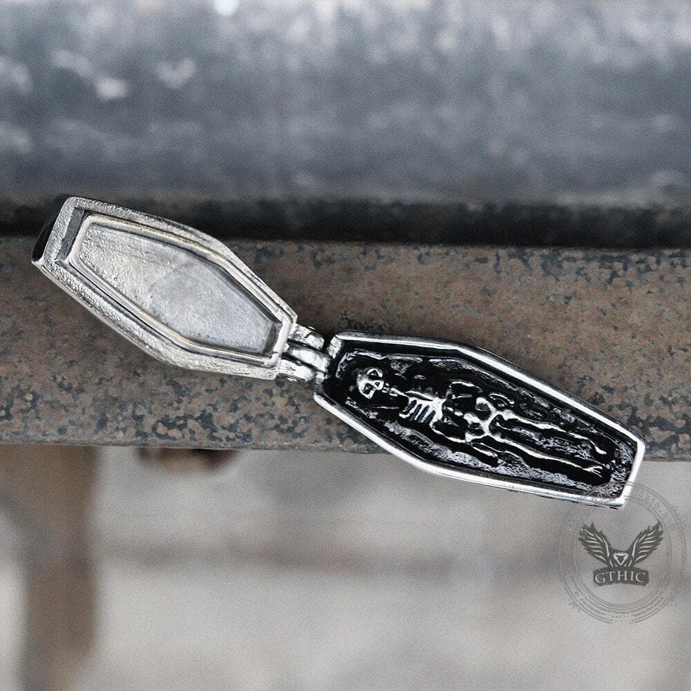 Openable Coffin Stainless Steel Skull Pendant