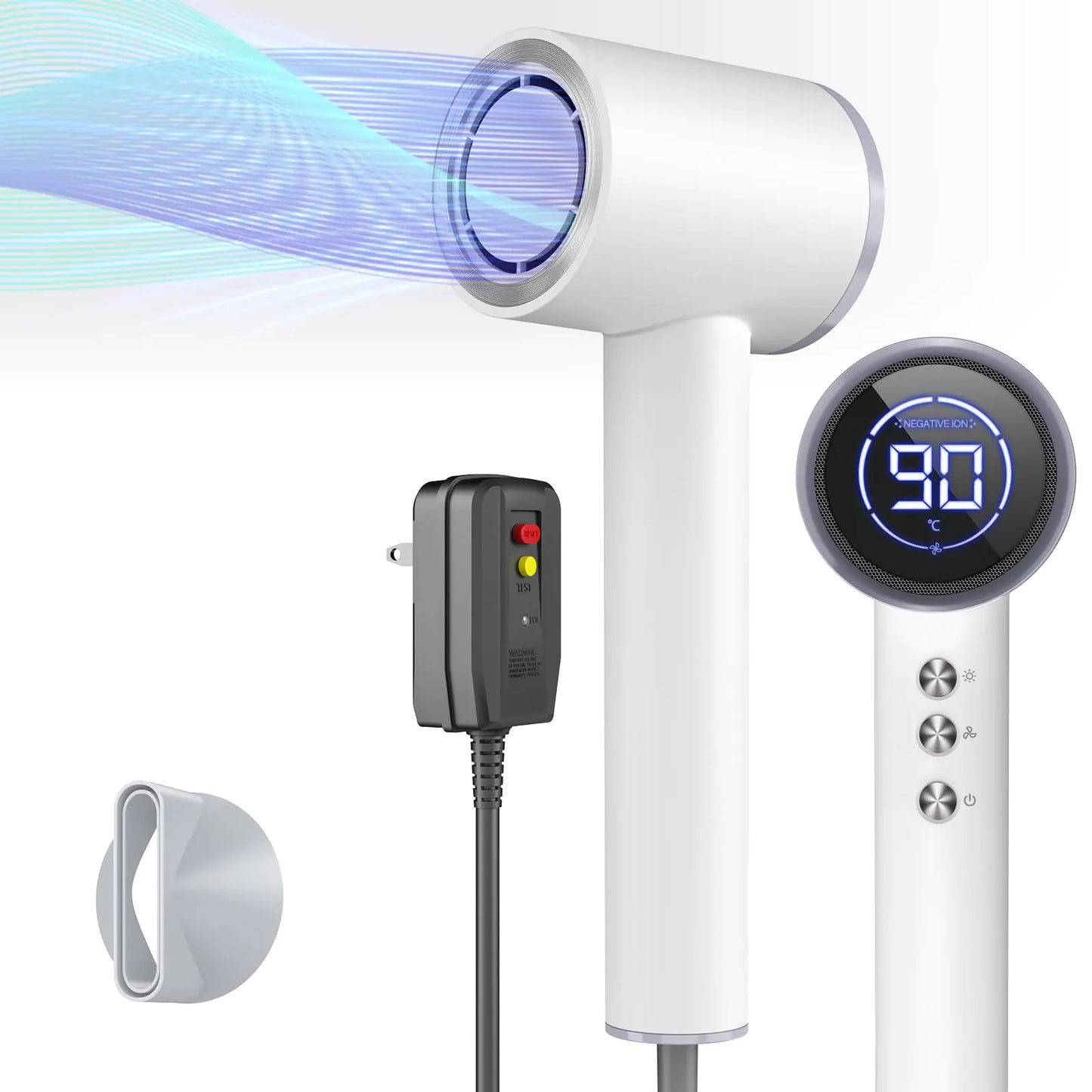 Professional Hair Dryer Blow Dryer 1600W Ionic Hair Dryer with LED Display&Magnetic Nozzle Portable Hair Dryer with 4 Temps 3 Air-speeds Low Noise Hair Blow Dryer for Travel Home-Shell White