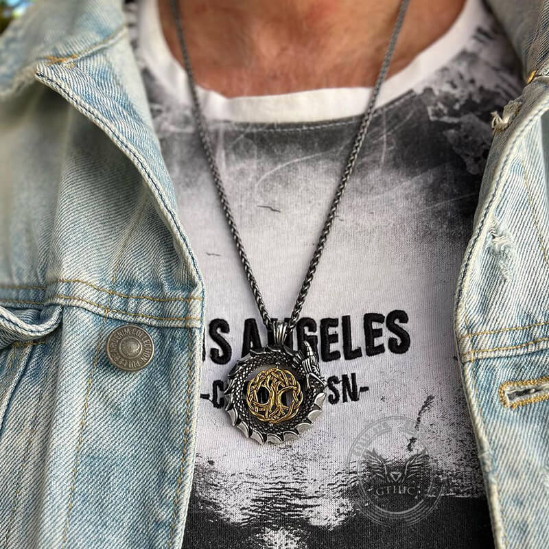 Ouroboros Tree of Life Stainless Steel Spinner Pendant