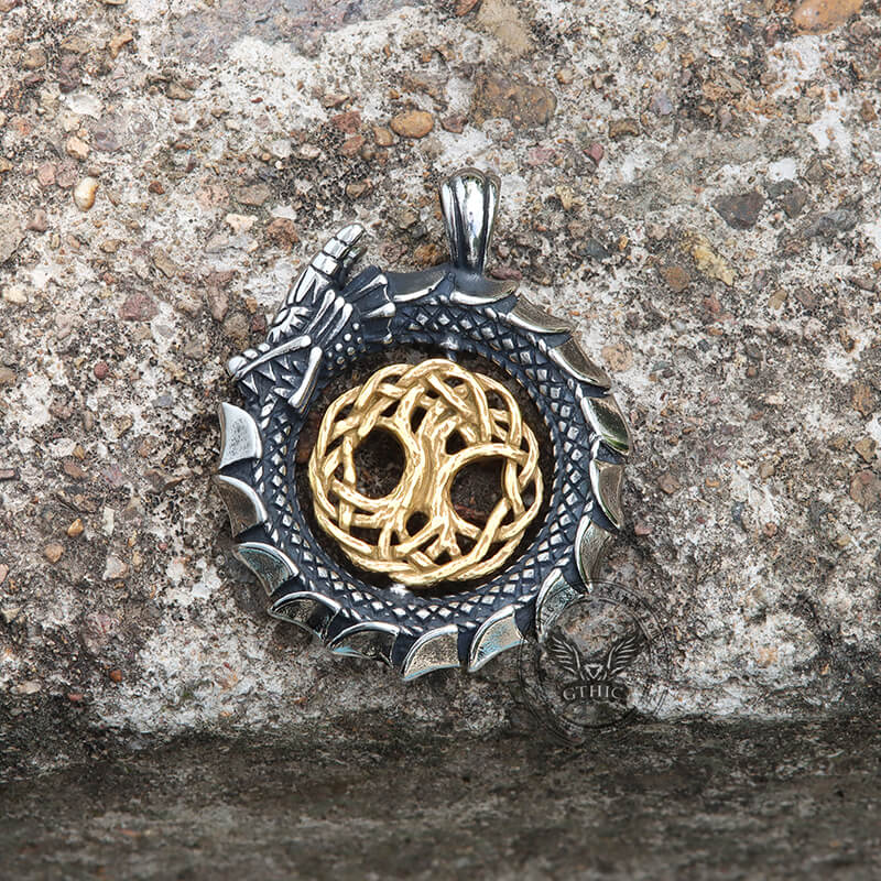 Ouroboros Tree of Life Stainless Steel Spinner Pendant