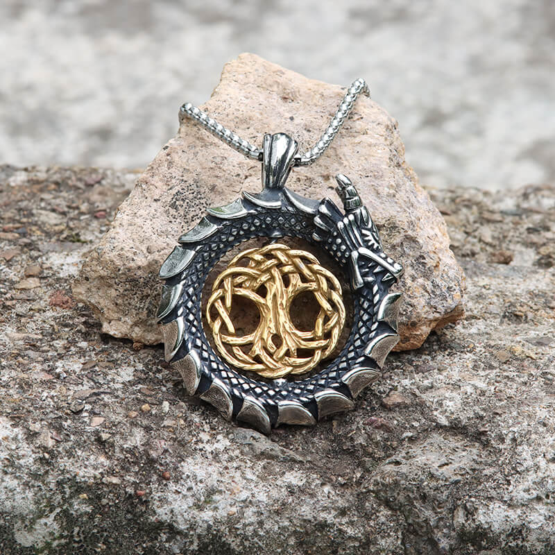 Ouroboros Tree of Life Stainless Steel Spinner Pendant