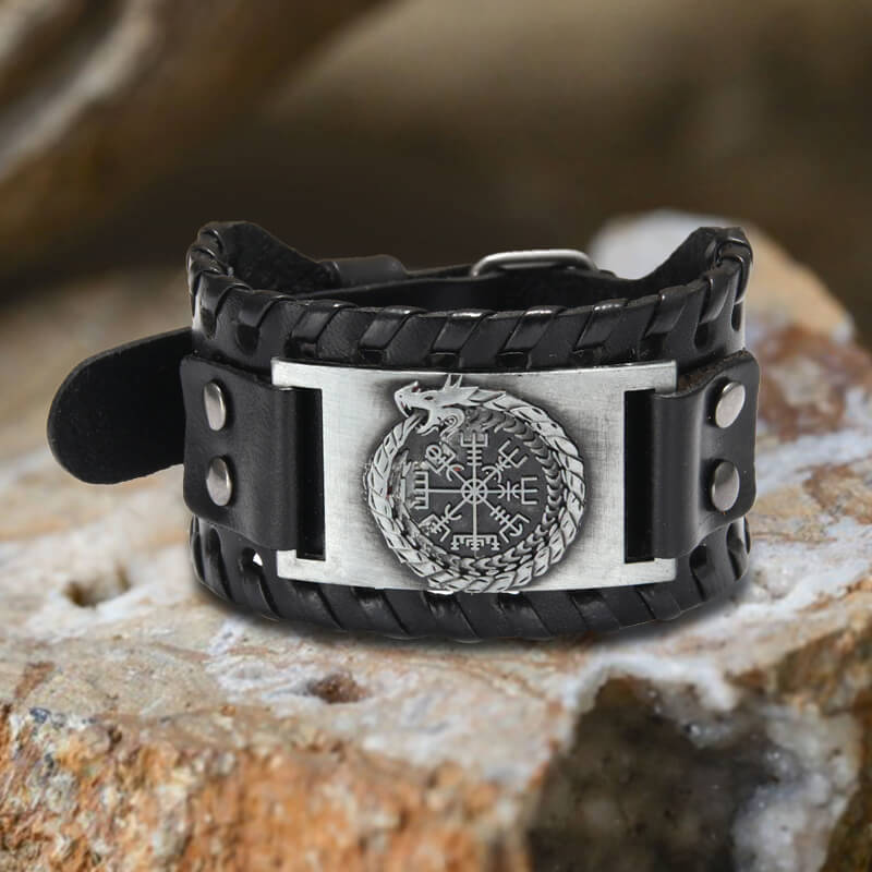 Ouroboros Vegvisir Wristband Leather Bracelet