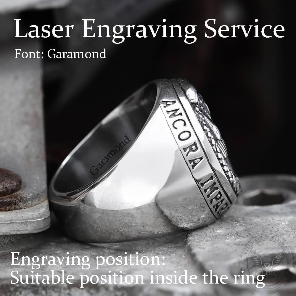 Owl And Ouroboros Stainless Steel Ring