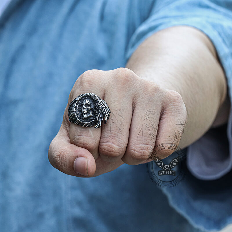 Crow Stainless Steel Skull Ring