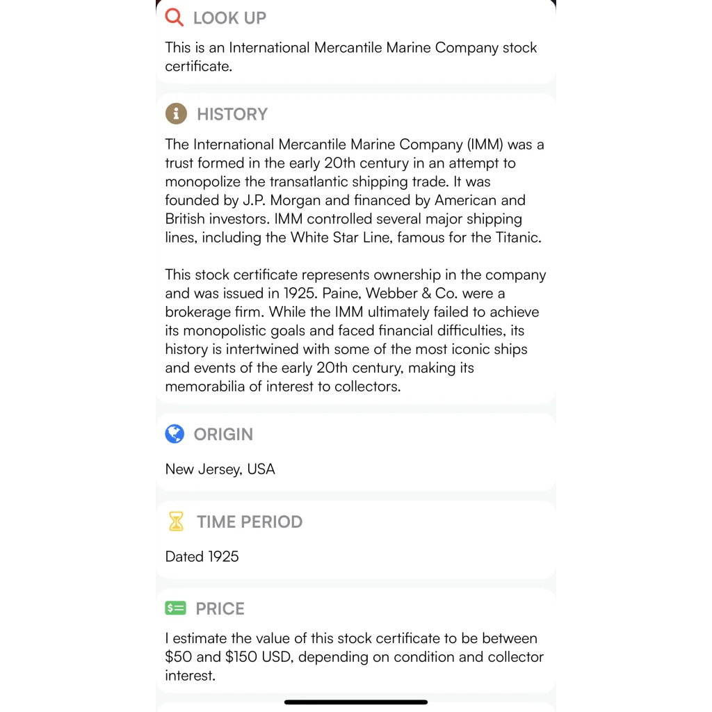 Own a Piece of Titanic History Rare 1910s - 1920s Stock Certificate