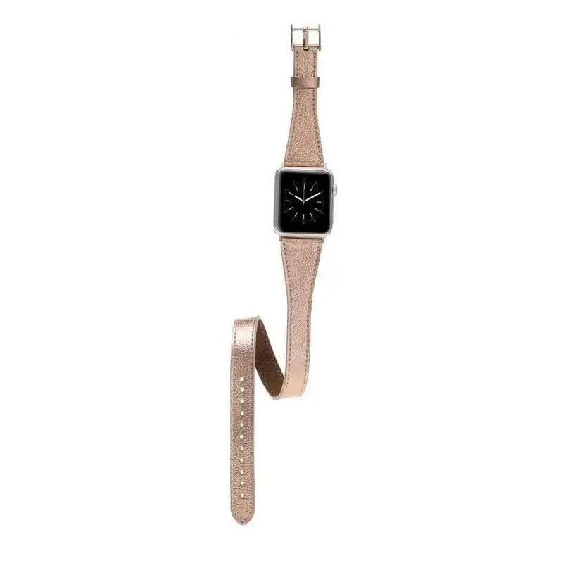 Luxury Double Wrap Rose Gold Leather Apple Watch Band - San Diego