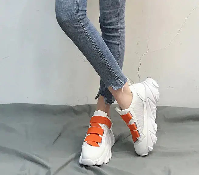 Velcro Platform Sneakers, Dad Shoes, White Casual Shoes