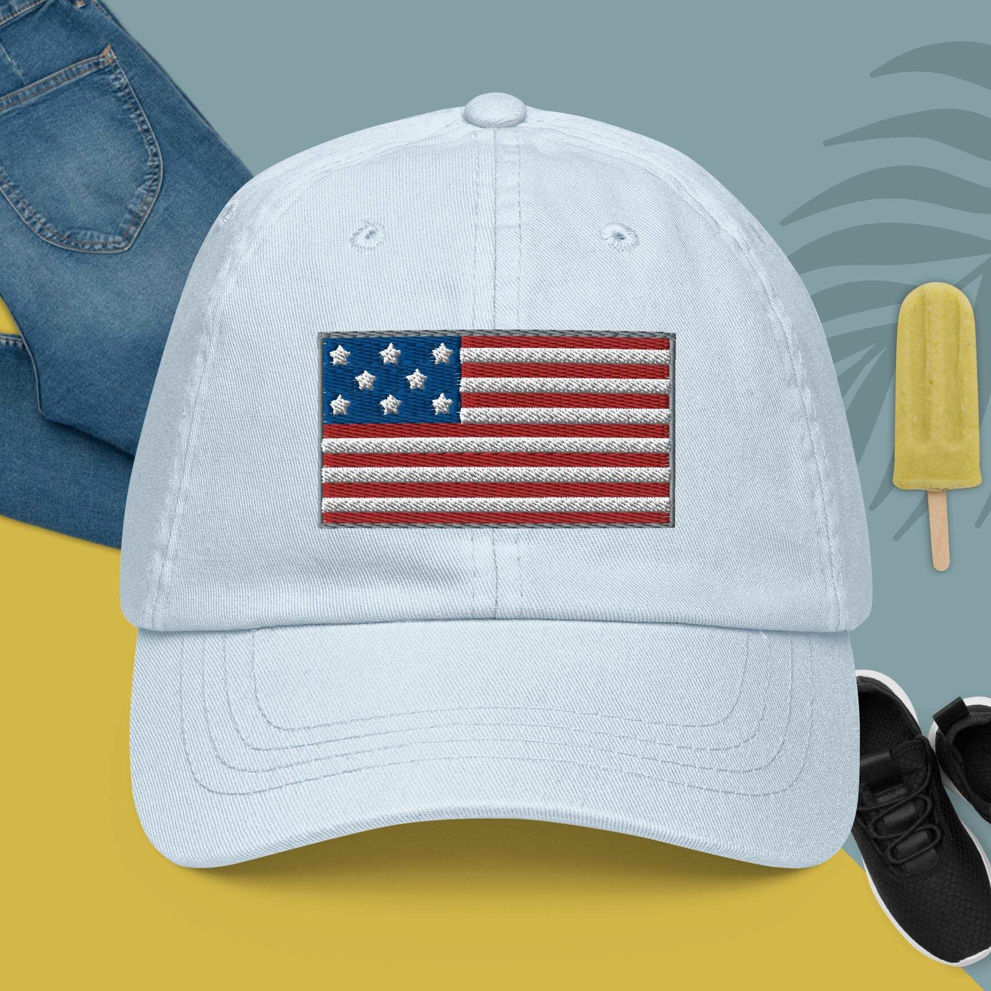 Express Your Patriotism with Style: U.S. Flag Pastel Baseball Hat - Stand Out in Red, White, and Blue! - Lizard Vigilante