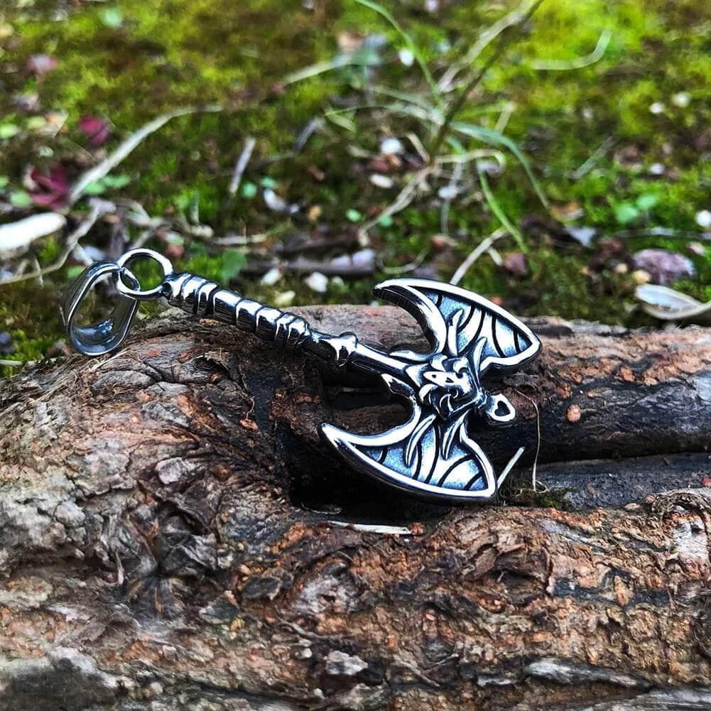 Vikings Axe Skull Stainless Steel Necklace