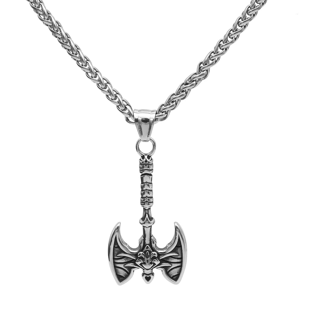 Vikings Axe Skull Stainless Steel Necklace