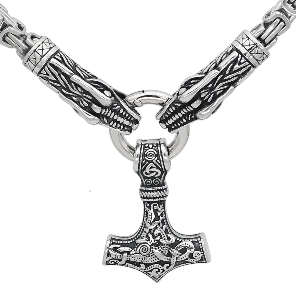Vikings Fenrir Mjolnir Stainless Steel Necklace