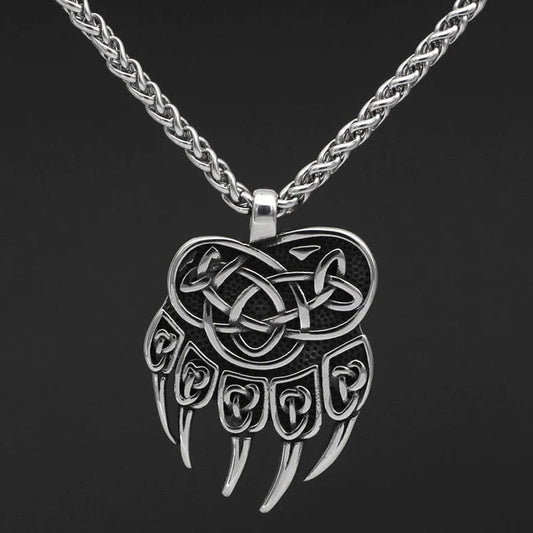 Vikings Wolf Paw Valknut Stainless Steel Necklace