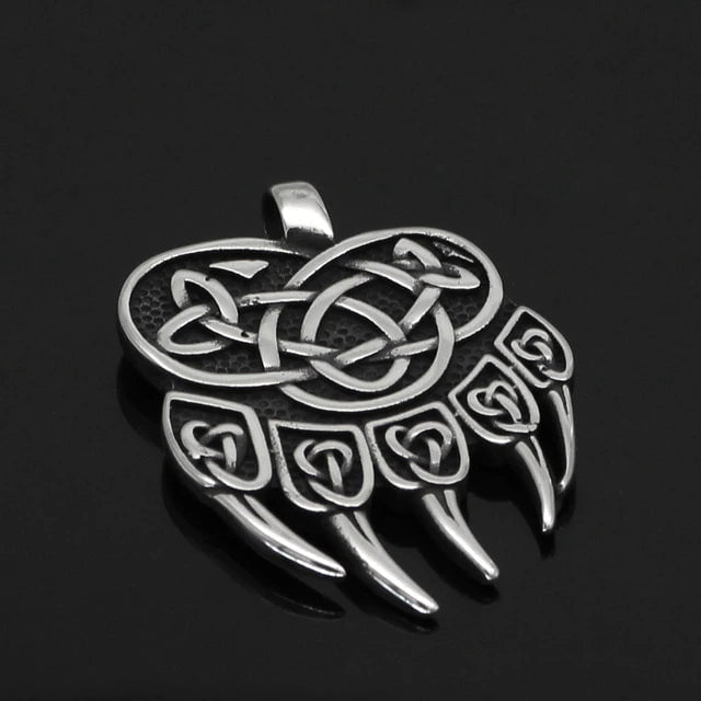 Vikings Wolf Paw Valknut Stainless Steel Necklace