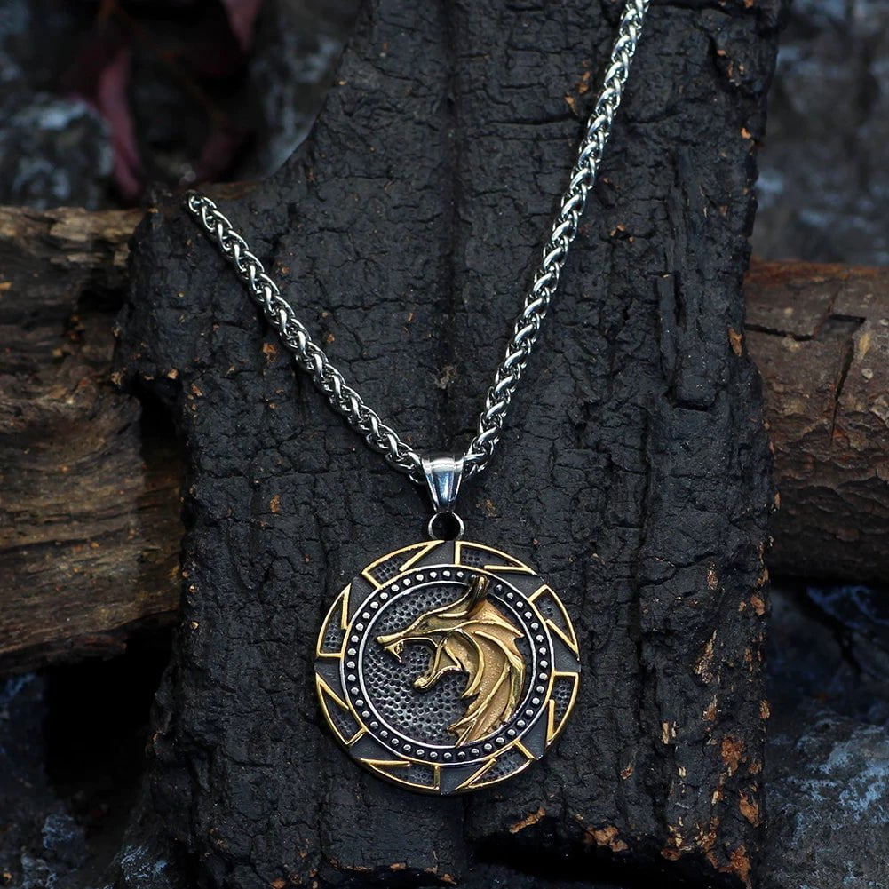 Vikings Wolf and Kolovrat Stainless Steel Necklace