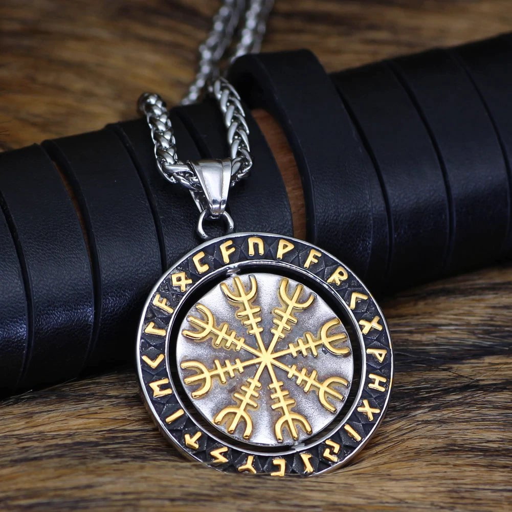 Vikings Helm of Awe Runic Stainless Steel Necklace