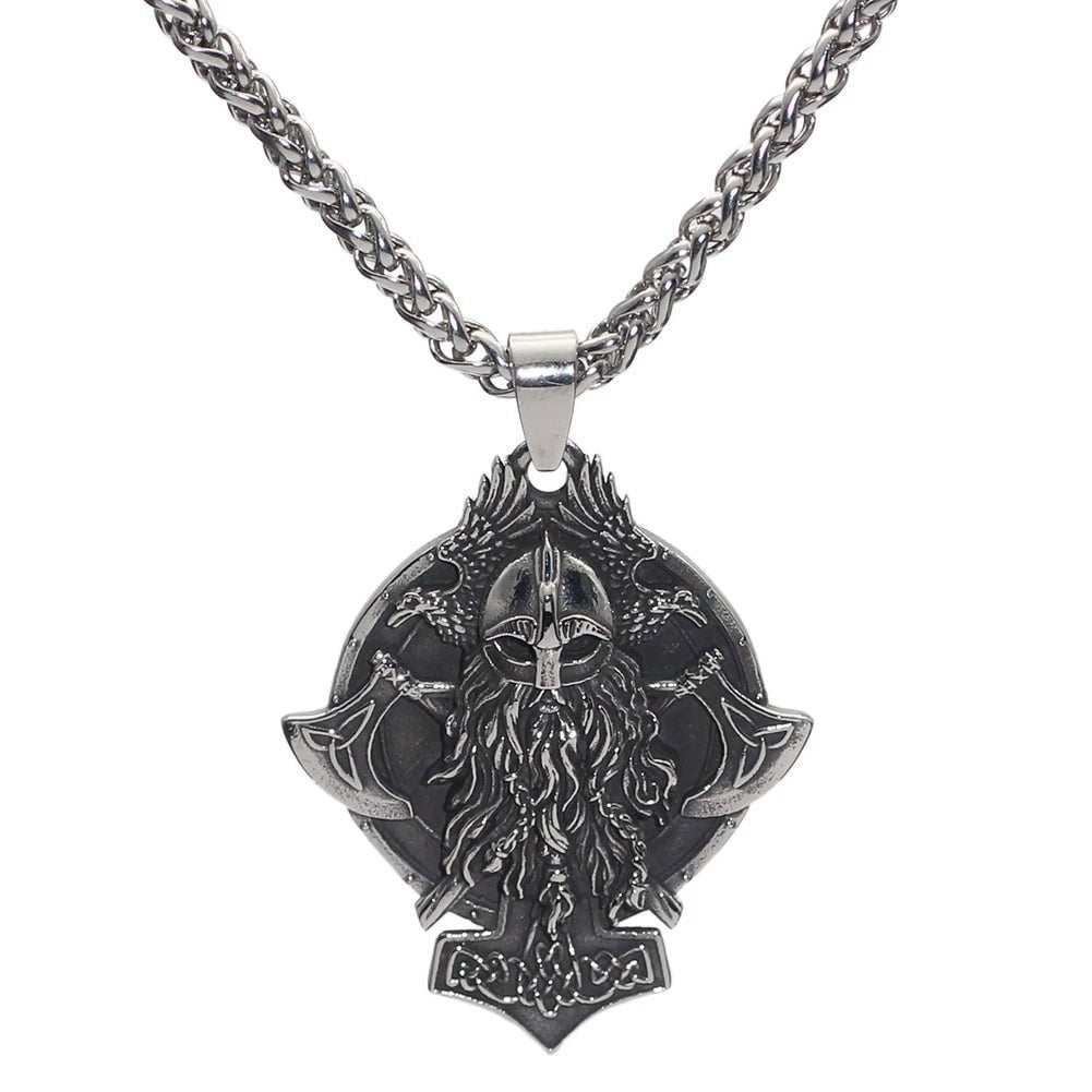 Vikings Warrior and Axe Stainless Steel Necklace