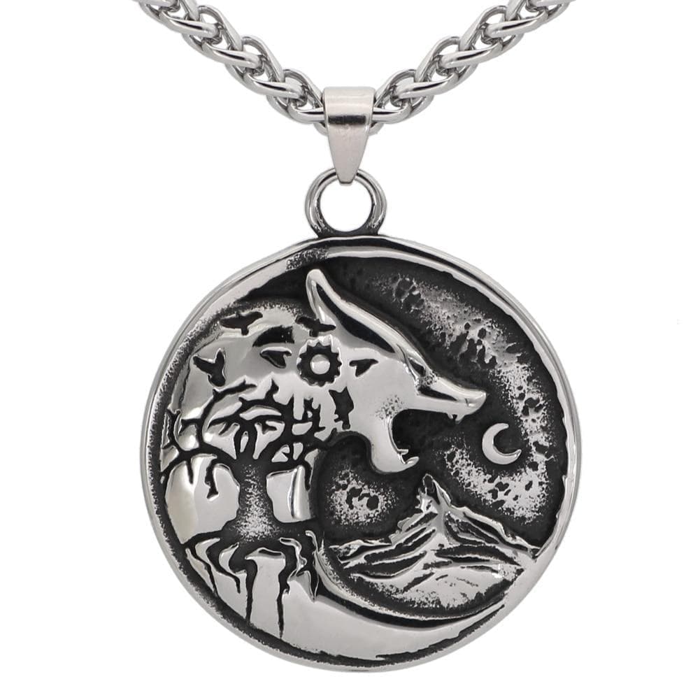 Viking Rune Wolf Tree Stainless Steel Necklace