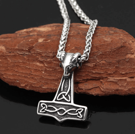 Vikings Mjolnir with Goat Skull Pendant Necklace