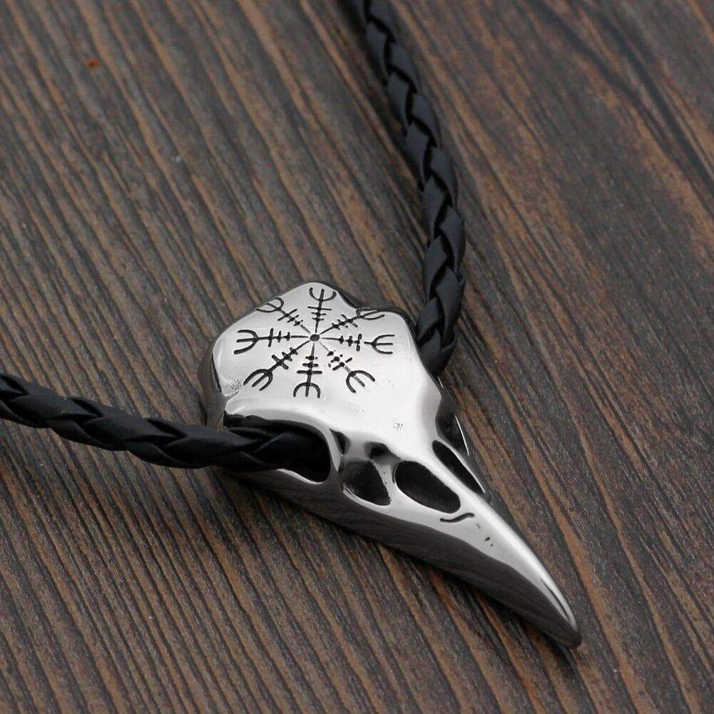Vikings Helm of Awe Raven Skull Stainless Steel Necklace