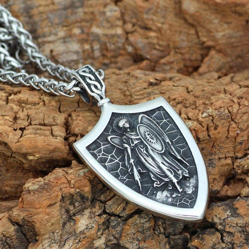 Ancient Greek St. Michael Sword Shield Stainless Steel Necklace