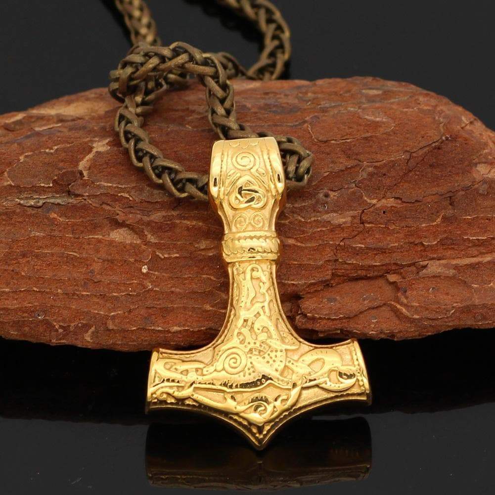 Vikings Golden Mjolnir Stainless Steel Necklace