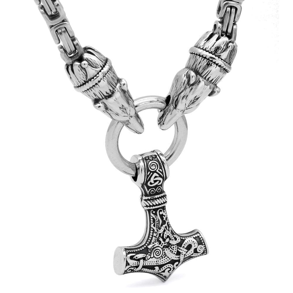 Vikings Geri & Freki Mjolnir King’s Chain Stainless Steel Necklace