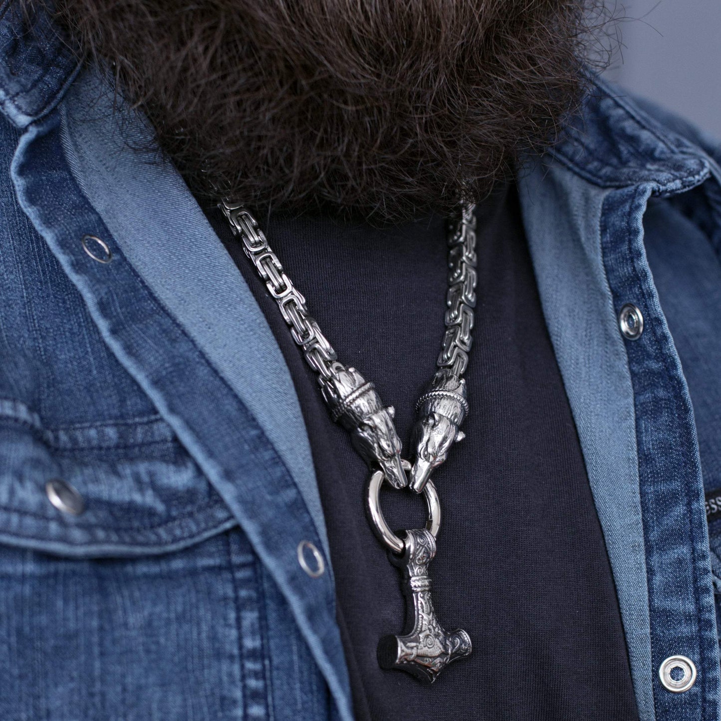 Vikings Geri & Freki Mjolnir King’s Chain Stainless Steel Necklace