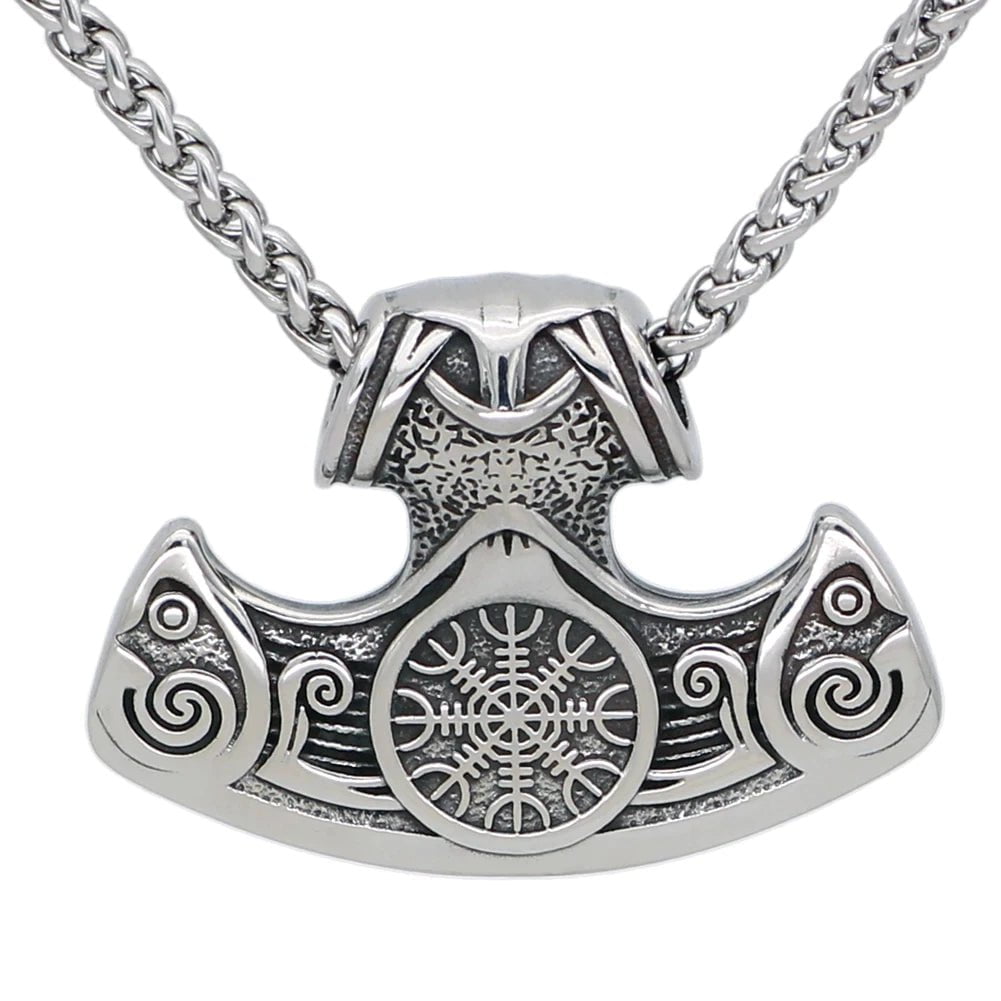 Vikings Axe and Helm of Awe Stainless Steel Necklace