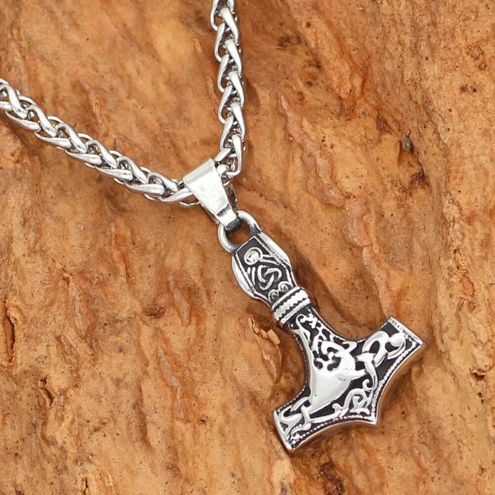 Vikings Mjolnir Ignuz Rune Stainless Steel Necklace