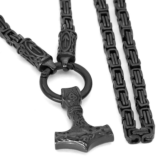Vikings Skane Thor's Hammer Pendant with Runic King Chain