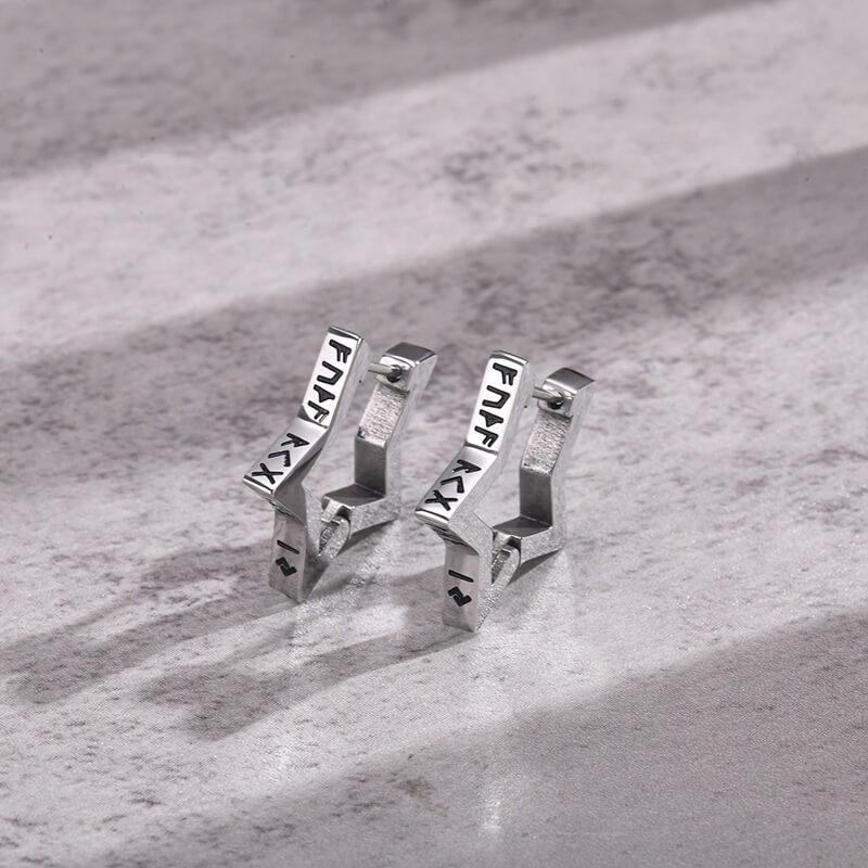 Pentagram Viking Rune Stainless Steel Stud Earrings