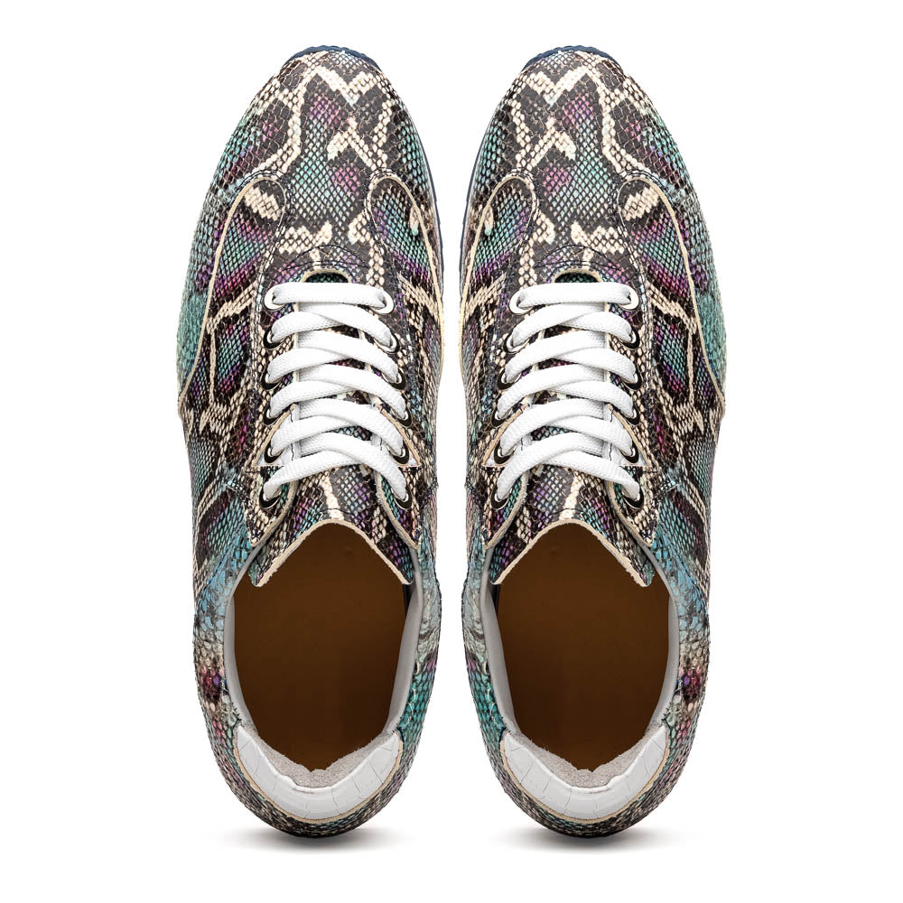 65-215-BLU PERI Python Embossed Italian Calfskin Sneakers, Marine Blue