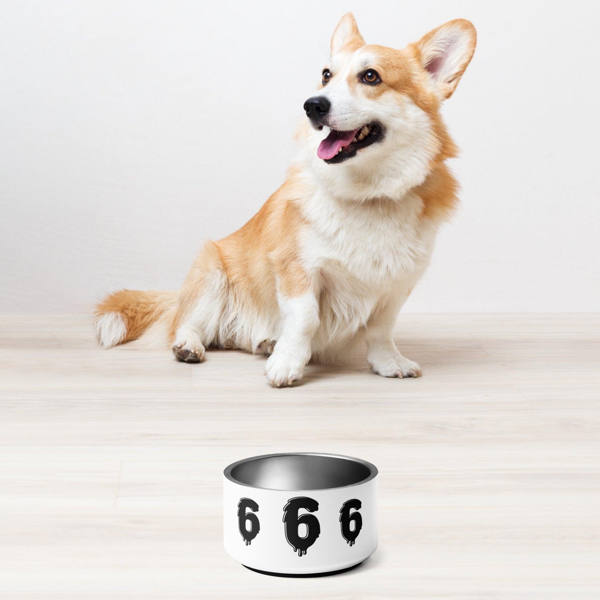 White 666 Rock Evil Sign Pet Bowl For Your Demented Dogs and Cats - Lizard Vigilante