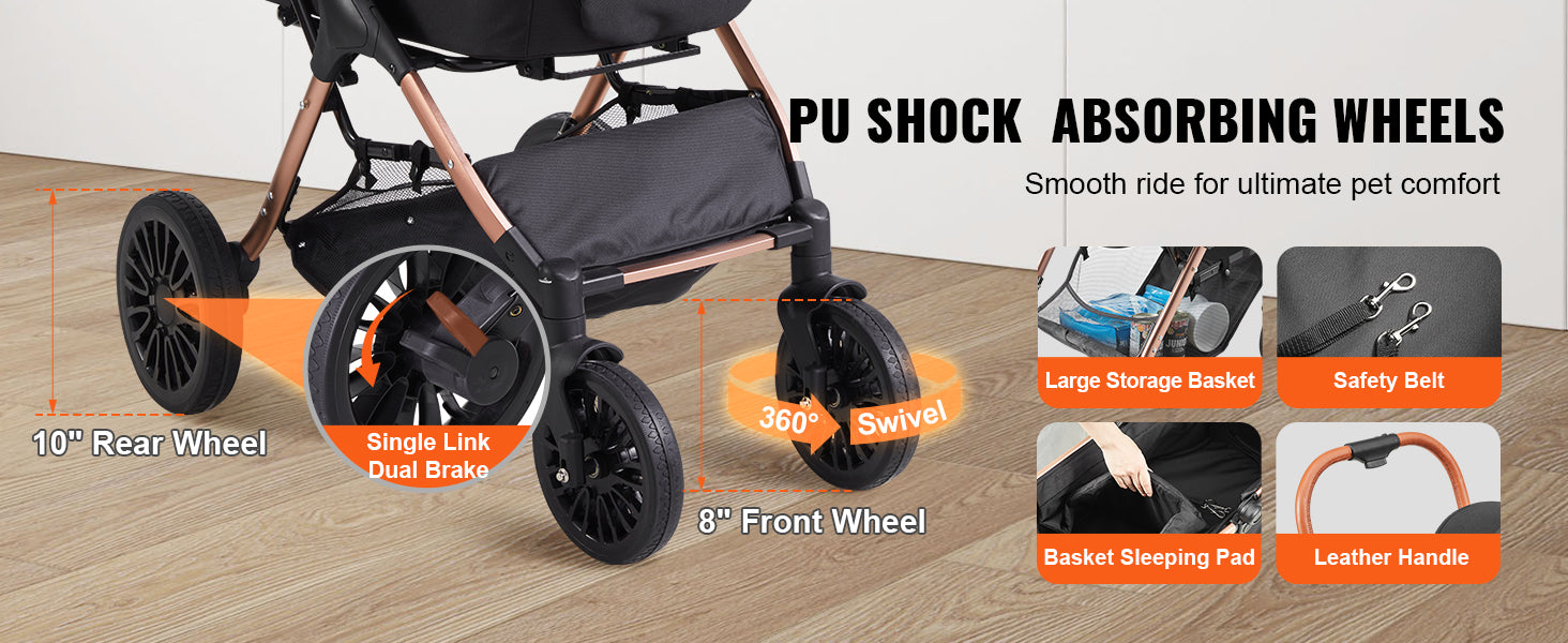 VEVOR 66 lbs Pet Stroller Foldable Dog Puppy Stroller with Brakes Storage Basket Detachable Carrier for Small to Medium Dogs - Premium  from Lizard Vigilante - Just $229.99! Shop now at Lizard Vigilante