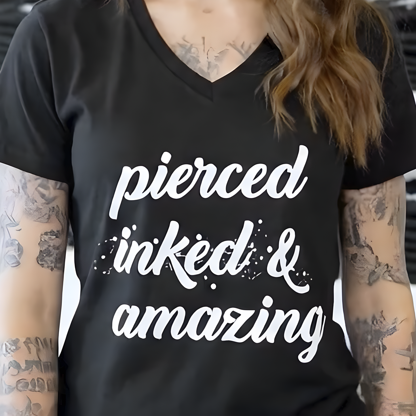 Pierced Inked & Amazing Black Tapered V-Neck Tee Shirt