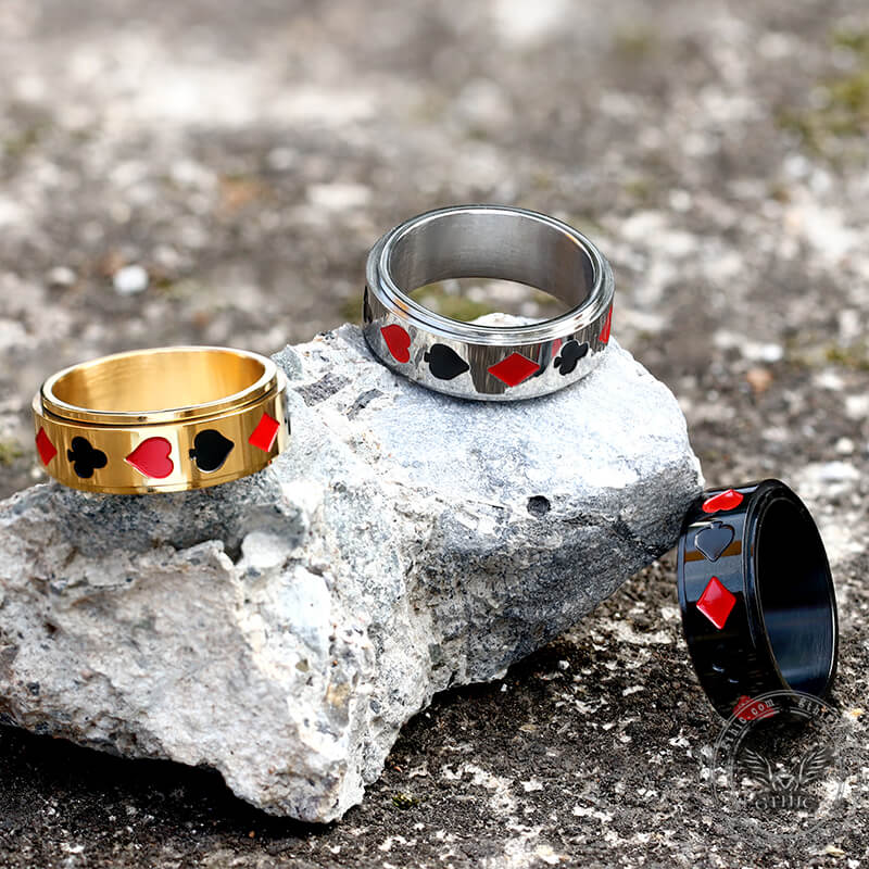 Poker Card Stainless Steel Spinner Ring