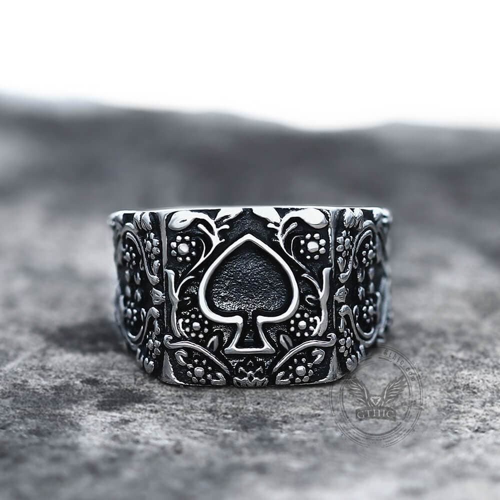 Poker Spades Stainless Steel Biker Ring