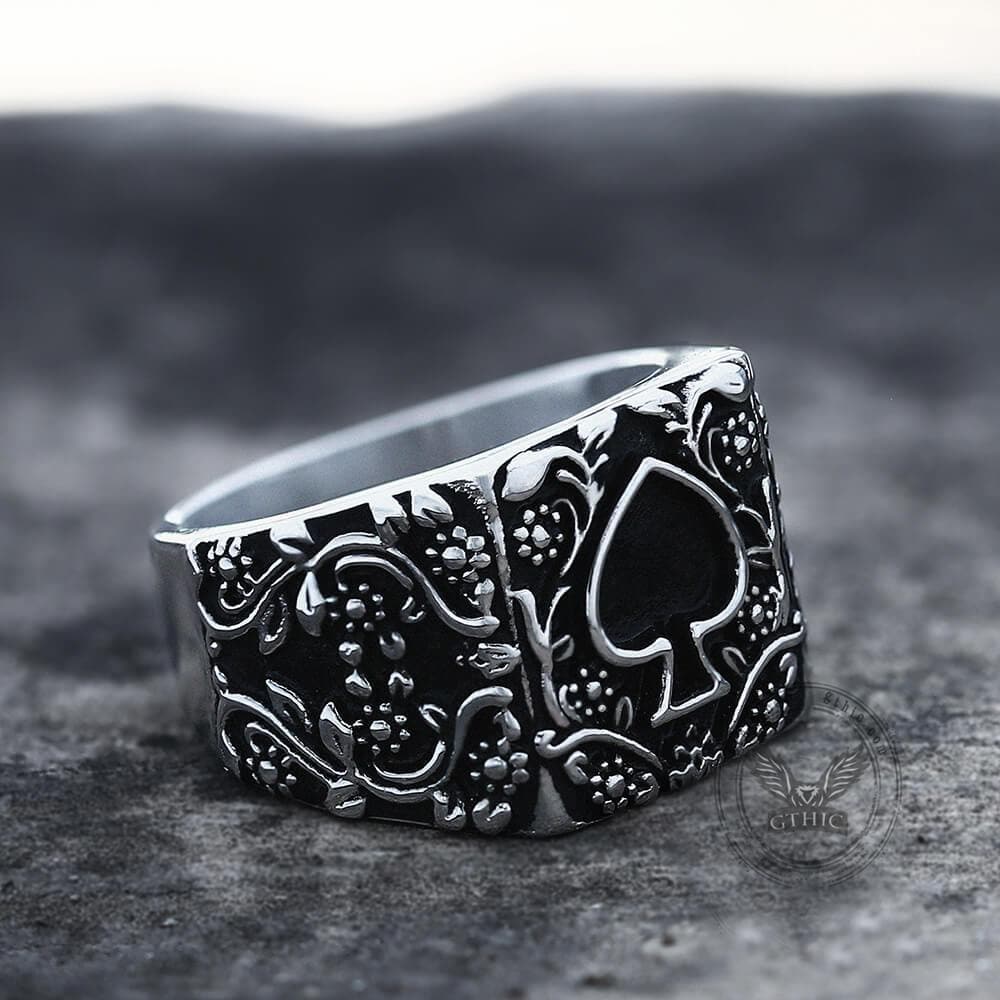 Poker Spades Stainless Steel Biker Ring