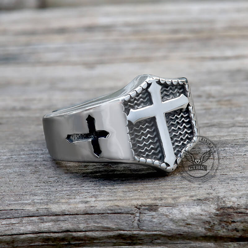 Polished Cross Stainless Steel Christian Ring