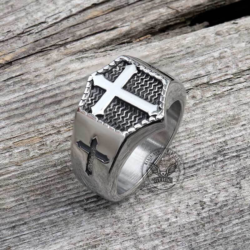 Polished Cross Stainless Steel Christian Ring