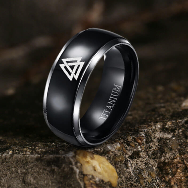 Polished Valknut Titanium Band Viking Ring