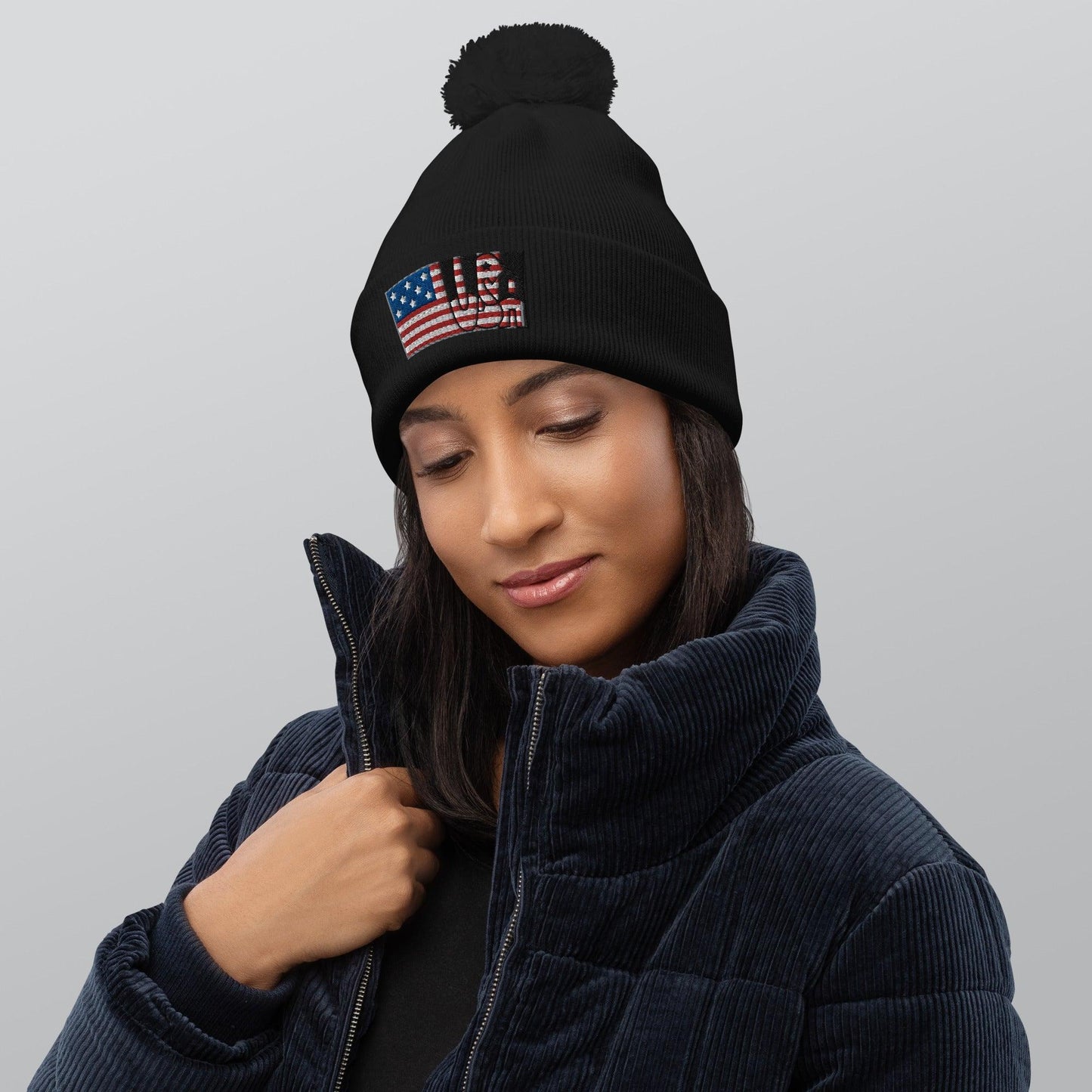 Show Your Patriotism with the Ultimate U.S. Flag Pom Pom Beanie: Stay Warm in Style! - Lizard Vigilante