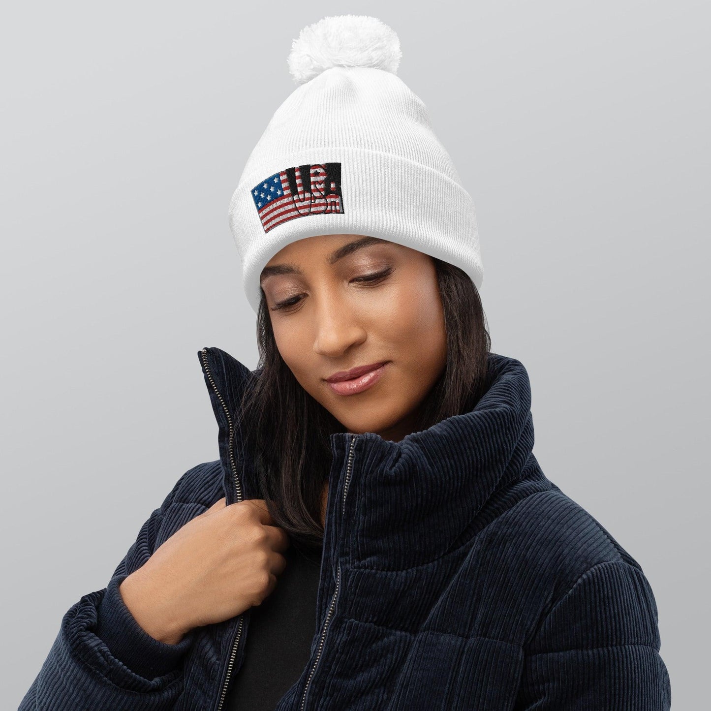 Show Your Patriotism with the Ultimate U.S. Flag Pom Pom Beanie: Stay Warm in Style! - Lizard Vigilante